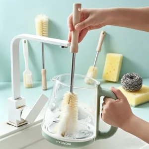Long Wooden Handle Bottle Cleaning Brush | Deep Scrub Cleaner for Glasses & Baby Bottles