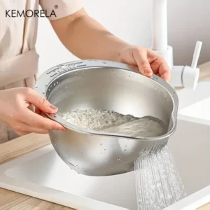 304 Stainless Steel Rice Washer Bowl & Strainer | Multi-Use Kitchen Colander