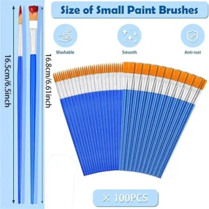 100Pcs Paint Brush Set for Acrylic & Watercolor | Flat & Round Detail Brushes
